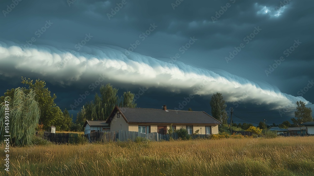 住宅街に迫る棚雲 住宅街に迫る棚雲
