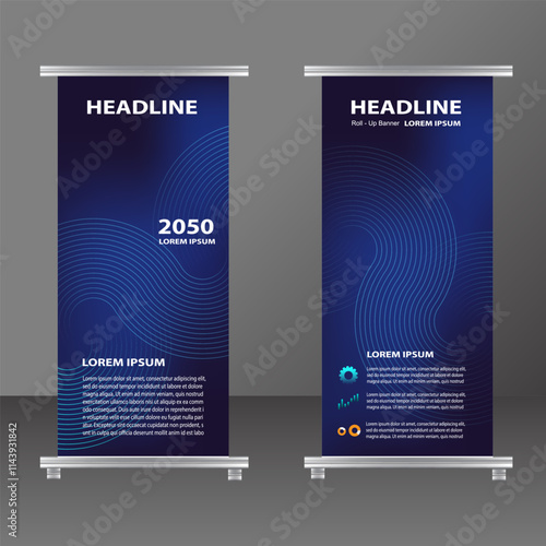 Vector illustration roll up banner blue. Business Futuristic template design
