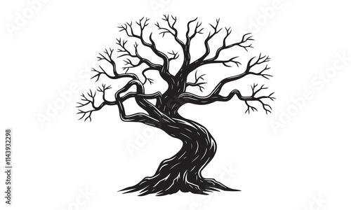 The Tree black silhouette vector is a refined digital illustration capturing the essence of a tree in a striking black silhouette.