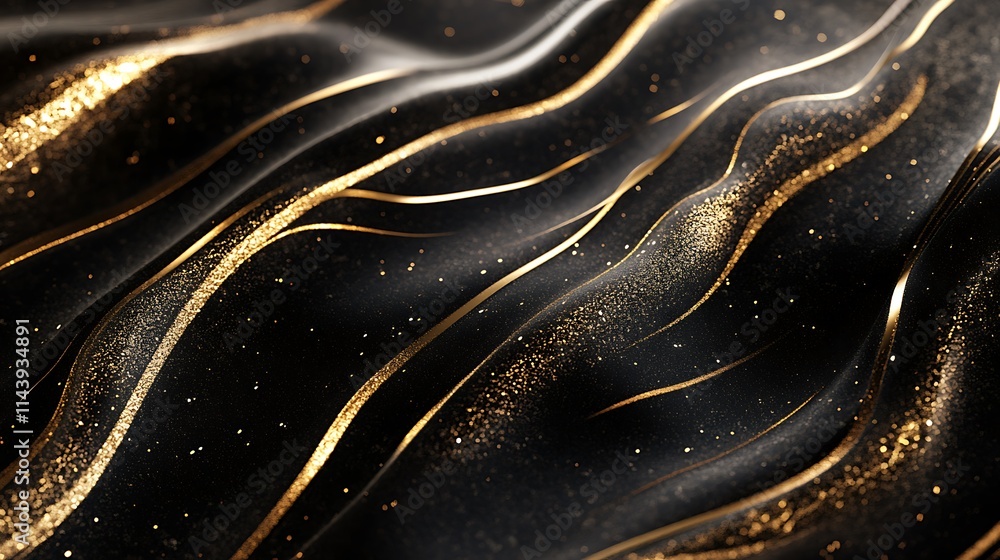 Abstract black and gold glittering waves. Abstract black and gold glittering waves.