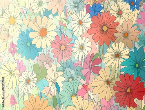 Wallpaper Mural A Whimsical Bouquet of Pastel Flowers Torontodigital.ca