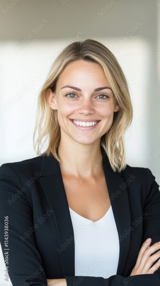 Young Professional Woman Smiling Confidently in Modern Office Setting, Showcasing Leadership and Positive Energy for Business Success Young Professional Woman Smiling Confidently in Modern Office Setting, Showcasing Leadership and Positive Energy for Business Success