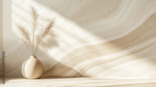 A minimalist beige backdrop with fluid, abstract marble swirls in white, blending smooth curves and natural textures. The clean design emphasizes soft contrasts and organic movement for a serene look.