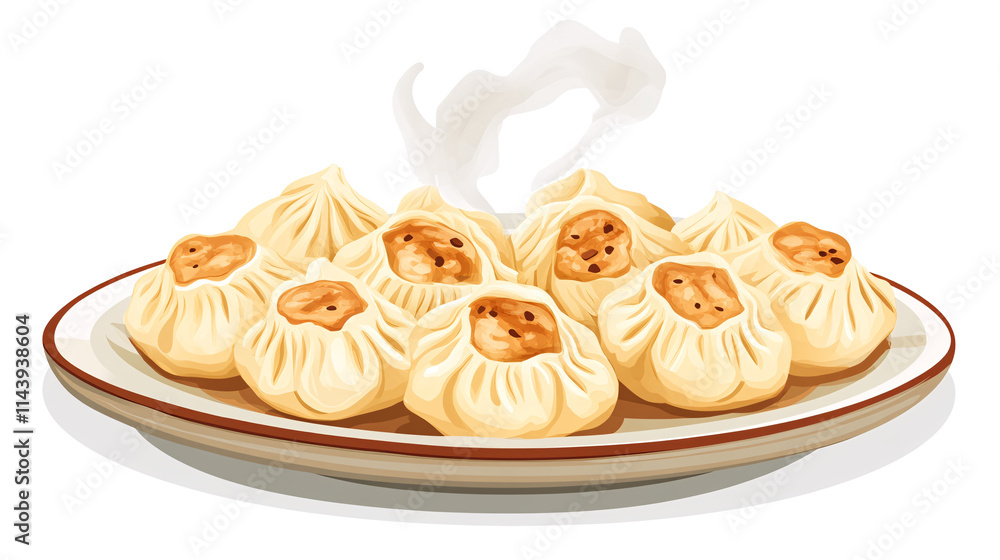 Hand drawn plate of Momos, comic style, isolated illustration on white and transparent background. Hand drawn plate of Momos, comic style, isolated illustration on white and transparent background.