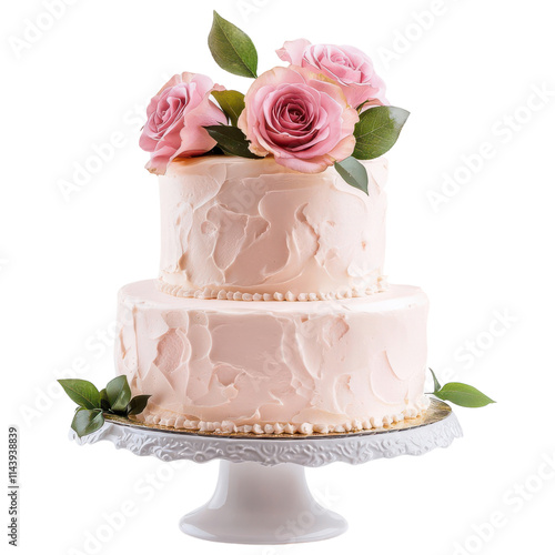 Elegant Pink Wedding Cake Adorned with Roses for Special Occasions on Transparent PNG background