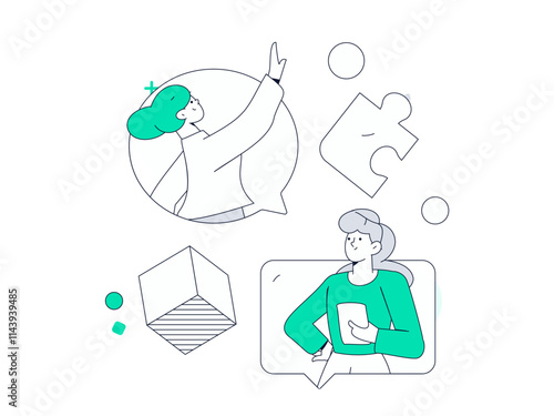 Flat vector illustration of business people operating work scene
