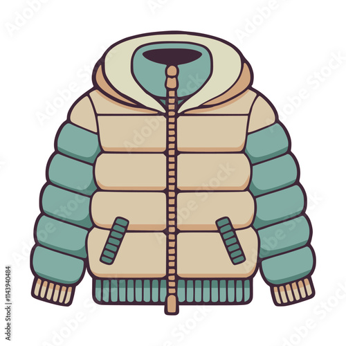 puffer jacket accessories mountaineering climbing nature hobby outdoor safety warm cold flat color vector illustration template design