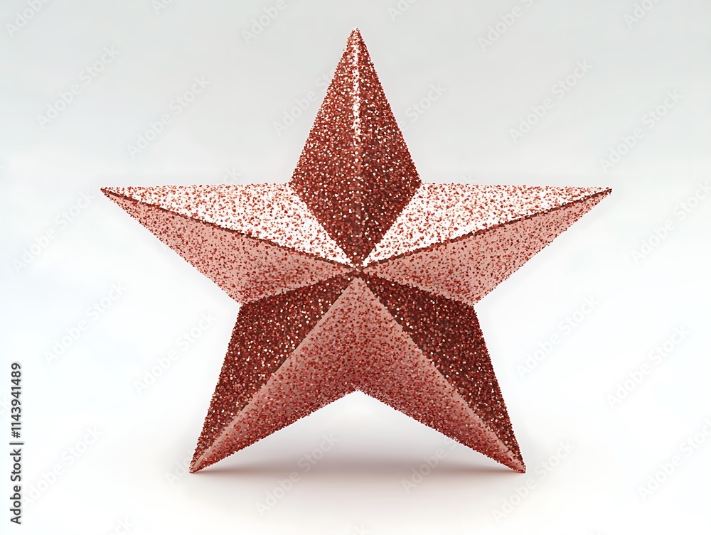 Obraz premium A festive red and gold star ornament, adorned with fine glitter patterns, centered on an isolated white background with crisp details 