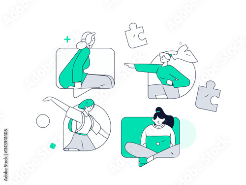 Flat vector illustration of business people operating work scene
