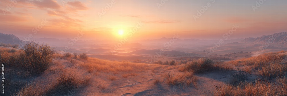 A calm desert landscape at sunset, with gentle sand dunes and soft, golden light filling the scene. A calm desert landscape at sunset, with gentle sand dunes and soft, golden light filling the scene.