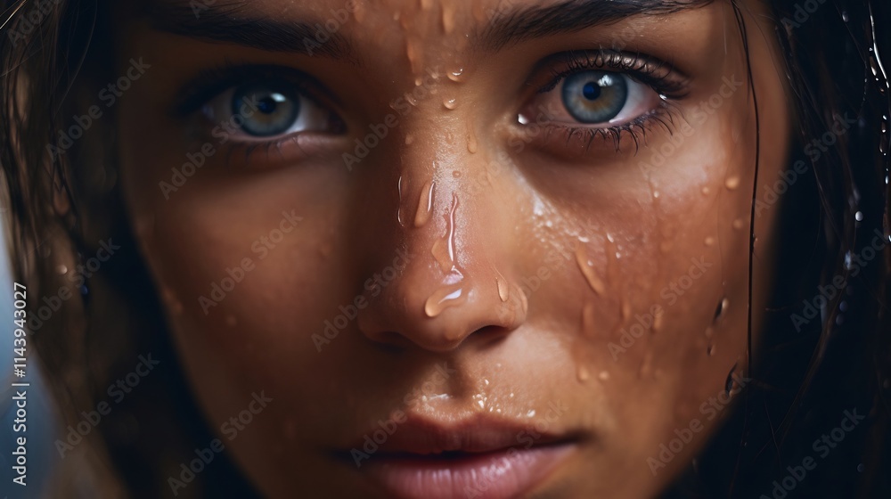 Captivating close up of a tear streaked face conveying a powerful message of hope and resilience despite the challenges of life Captivating close up of a tear streaked face conveying a powerful message of hope and resilience despite the challenges of life