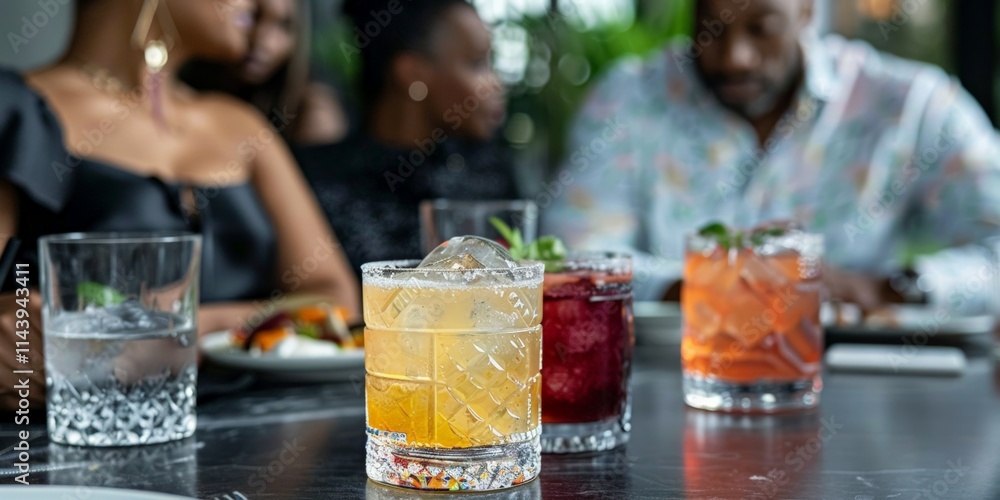 A variety of vibrant cocktails garnished with fresh herbs and citrus, showcasing a lively and refreshing bar scene. A variety of vibrant cocktails garnished with fresh herbs and citrus, showcasing a lively and refreshing bar scene.