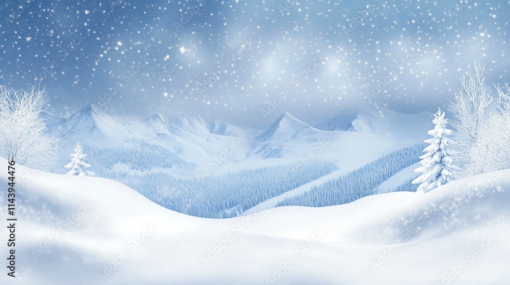 A breathtaking winter wonderland scene with snow-covered mountains and trees. A serene winter landscape painting perfect for winter holidays A breathtaking winter wonderland scene with snow-covered mountains and trees. A serene winter landscape painting perfect for winter holidays
