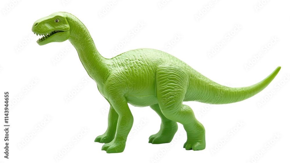 Vibrant Green Plastic Toy Dinosaur on a White Background Perfect for Children's Play and Educational Materials. Vibrant Green Plastic Toy Dinosaur on a White Background Perfect for Children's Play and Educational Materials.