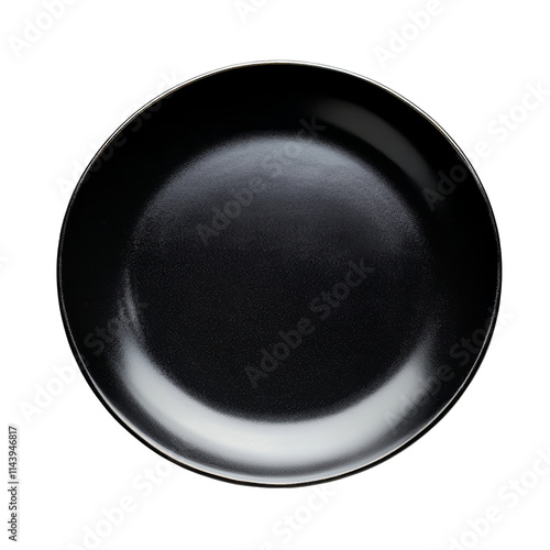 Elegant black plate centered on a clean transparent background for minimalist dining decor, black plate on transparent backgroundfile