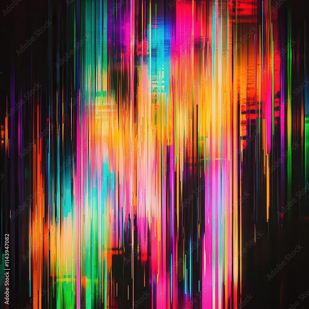 Screen damage, Glitch Texture, Fragment data interface, blur error pixel pattern, Neon Colors, vertical colorful stripes creating a stunning visual experience. Screen damage, Glitch Texture, Fragment data interface, blur error pixel pattern, Neon Colors, vertical colorful stripes creating a stunning visual experience.