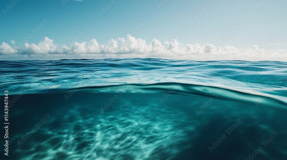 Fototapeta premium Ocean surface split view showing both above and below water.