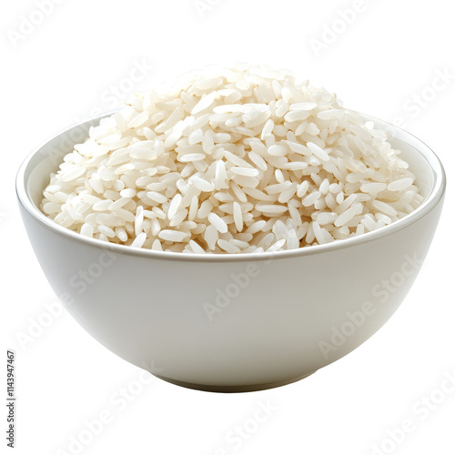 Fresh Thai Jasmine rice in a transparent bowl ready for cooking, showcasing its quality and texture, unmilled riceThai Jasmine rice in transparent bowl isolated on transparent background photo