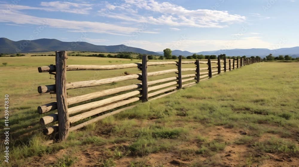 Rustic wooden fence panels being assembled in the middle of a peaceful open grassy field surrounded by a natural countryside landscape Rustic wooden fence panels being assembled in the middle of a peaceful open grassy field surrounded by a natural countryside landscape