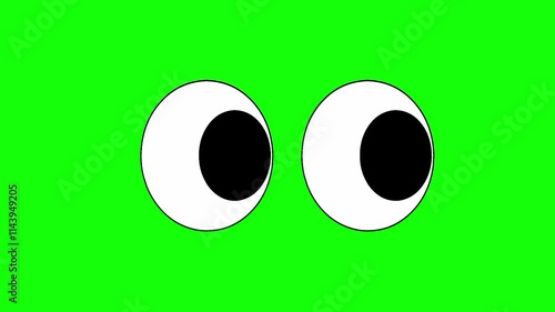 Simple eye cartoon moving right and left on green screen background, chroma key green screen graphic motion icon. animated stock video.