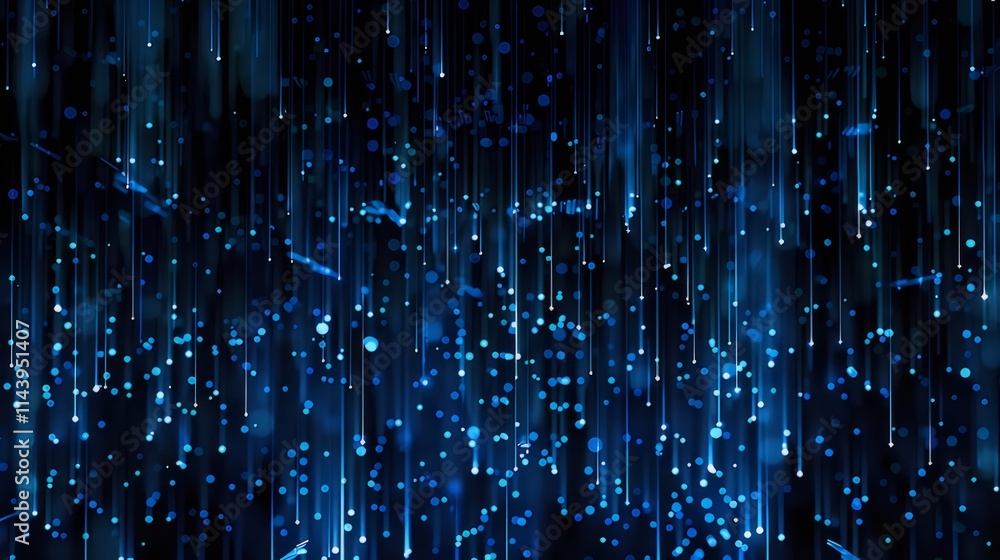 Abstract blue light streaks and particles falling on dark background. Abstract blue light streaks and particles falling on dark background.