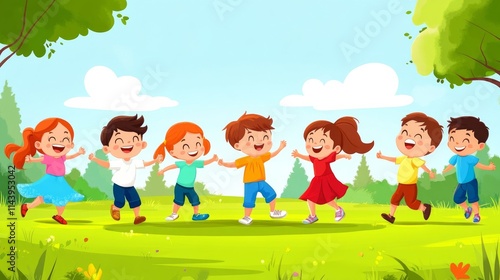 Joyful kids dance in a park.