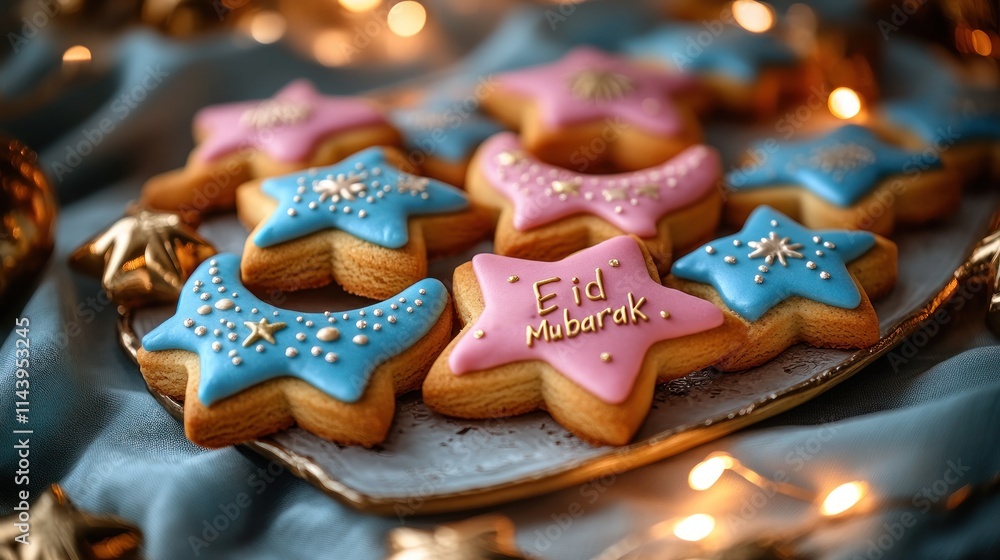 Festive star and crescent moon-shaped cookies with Festive star and crescent moon-shaped cookies with