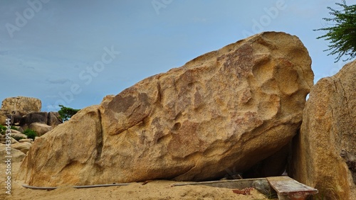 Close up of massive rocks at Hon Chong Cape Rock Garden by the sea at Nha Trang city, Vietnam.	 photo