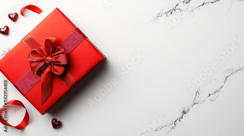 Wallpaper Mural beautifully wrapped gift box in red paper with ribbon bow, surrounded by decorative hearts and ribbon, perfect for celebrations and special occasions Torontodigital.ca