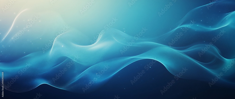 Abstract blue wave background with soft light.