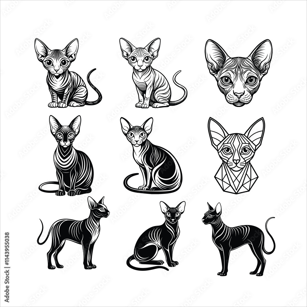 Fototapeta premium Sphynx Cat Silhouettes Vector Illustration,