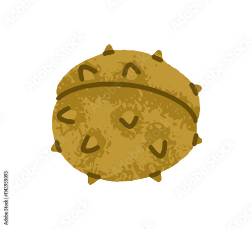 Chestnut fruit in barbed shell. Forest nut closed with prickles, thorns, spikes. Autumn seasonal botanical element. Natural fall decoration. Flat vector illustration isolated on white background