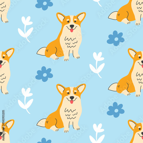 Cute welsh corgi dog vector seamless pattern