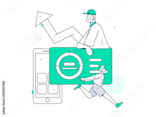 Flat vector illustration of business people operating work scene
