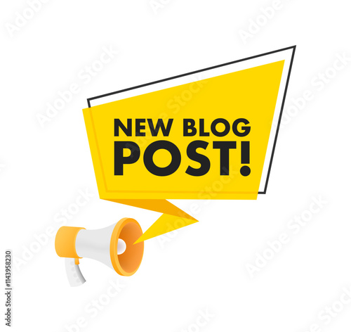 Megaphone announcing new blog post with speech bubble