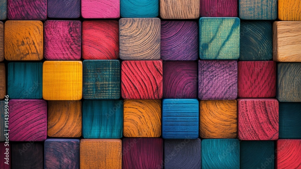 A vibrant arrangement of colorful wooden blocks in various patterns. A vibrant arrangement of colorful wooden blocks in various patterns.