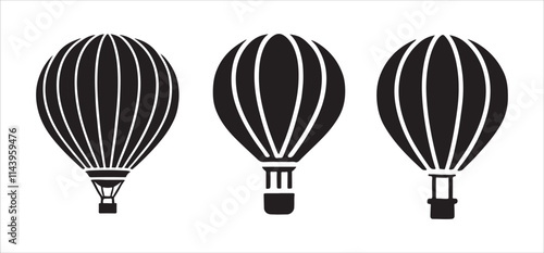 Set of Hot Air Balloon Silhouettes Vector Illustrations for Travel Designs