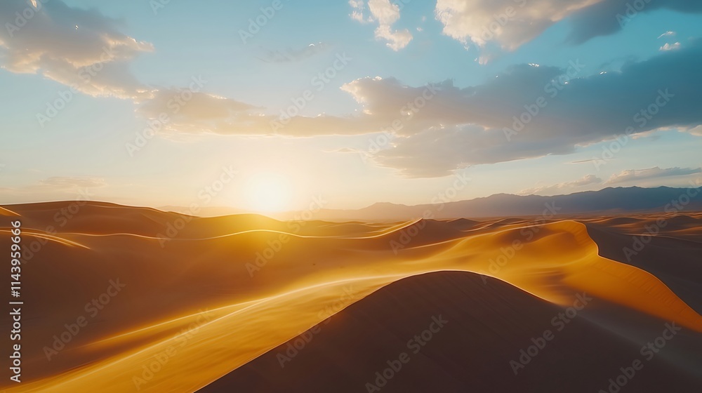 Golden sunset over rolling desert dunes. Golden sunset over rolling desert dunes.