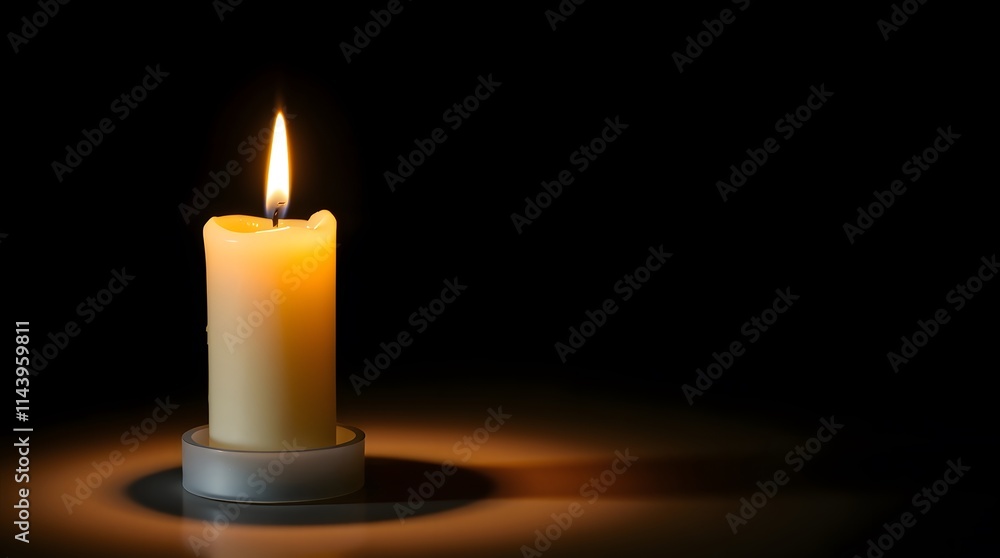 Solitary candle burns bright illuminating darkness with warm & peaceful glow. Tranquility serenity in spiritual or calming dark background, empty space Solitary candle burns bright illuminating darkness with warm & peaceful glow. Tranquility serenity in spiritual or calming dark background, empty space