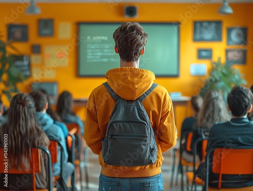 Aspiring Student Leader Addresses Supportive Classroom of Peers During Inspiring Presentation photo