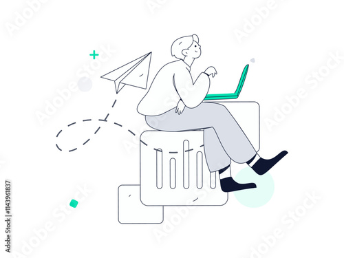 Flat vector illustration of business people operating work scene
