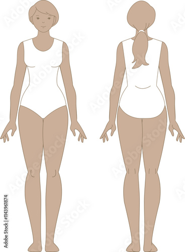 Female body template. Woman figure and shape. Human body proportions.