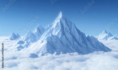 Majestic snow-capped mountain peak above clouds.