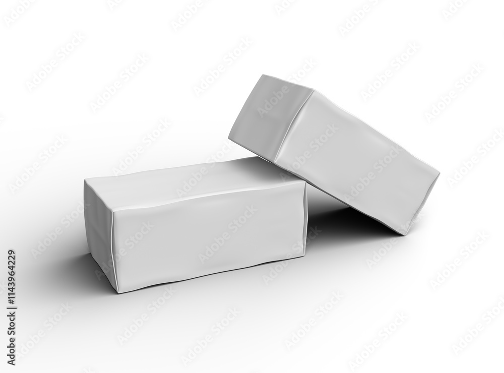 Rendered image of a white rectangular dented box on a light background Rendered image of a white rectangular dented box on a light background