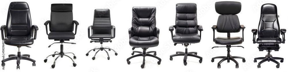 Office Chair White Background. Assorted Set of Black Leather Chairs for Executive Business Spaces Office Chair White Background. Assorted Set of Black Leather Chairs for Executive Business Spaces