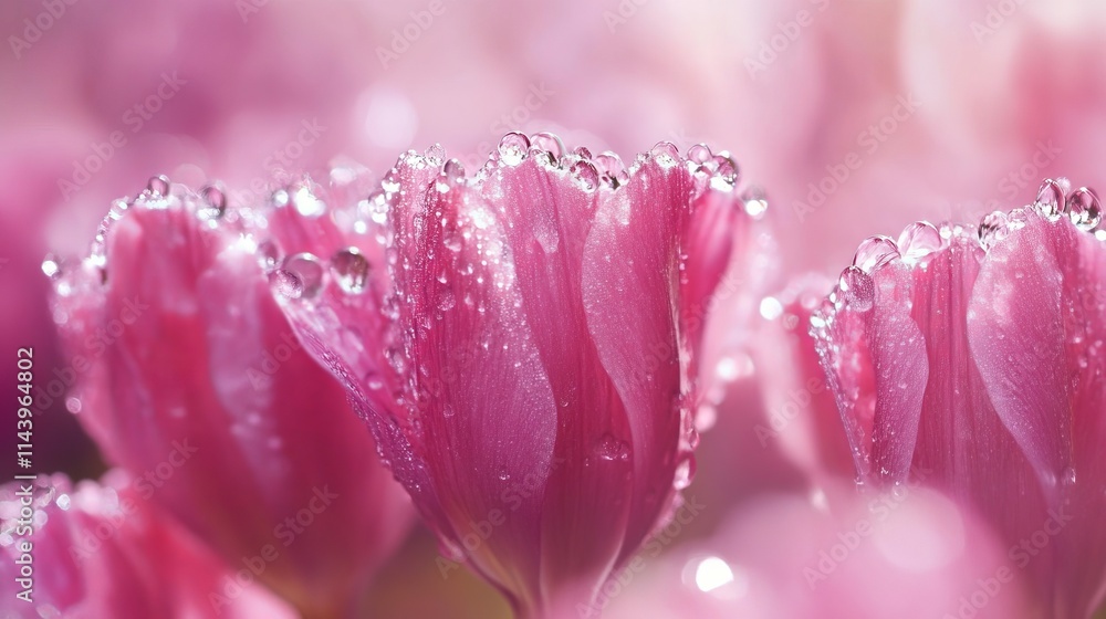 Flowers with pink blooms and dew in focus Flowers with pink blooms and dew in focus