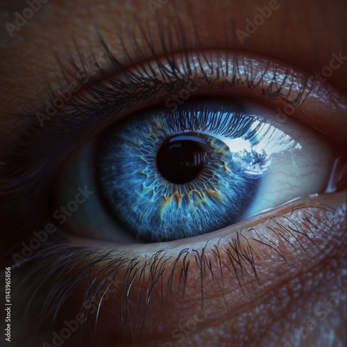 Close-up of vibrant blue eye with intricate detail
