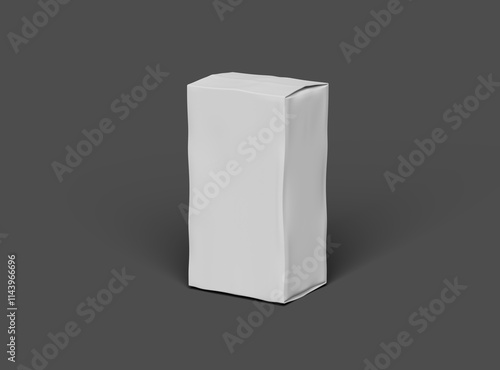 Rendered image of a white rectangular dented box on a dark background