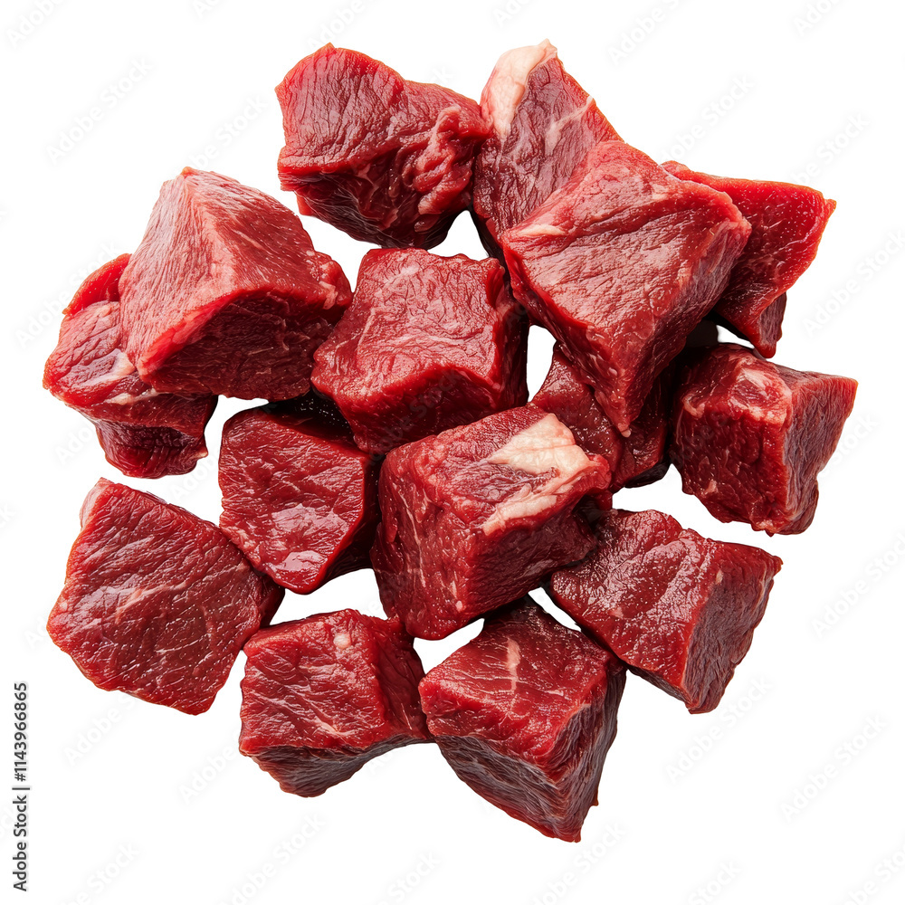 Raw beef chunks prepared for cooking isolated on a clean transparent background ready for culinary use, Raw Beef Chunks Isolated on transparent background Raw beef chunks prepared for cooking isolated on a clean transparent background ready for culinary use, Raw Beef Chunks Isolated on transparent background