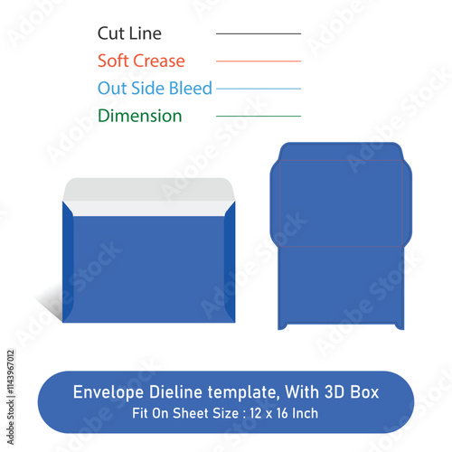 Envelope Dieline template, And 3D Box, Size 22.9x16.2 cm